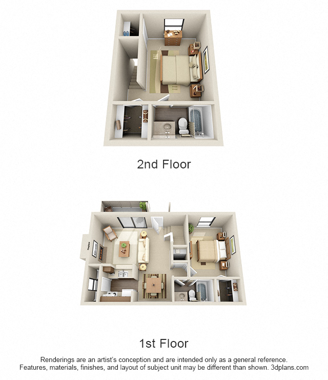 Floor plan for 2 beds, 2 baths, 1025 sqft